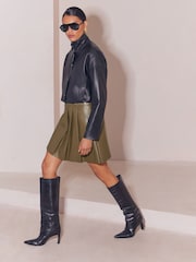 Lipsy Faux Leather Gold Trim Pleated Mini Skirt - Slika 3 od 5