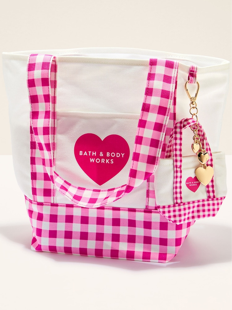 Bath & Body Works Pink Gingham Print Tote Bag - Image 1 of 2 Bath & Body Works Pink Gingham Print Tote Bag - Image 1 of 2
