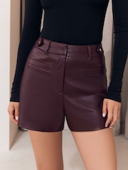 Berry Crveno - Lipsy Faux Leather Tab Shorts - Slika 2 od 6