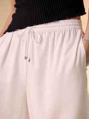 White Pull On Wide Leg Trousers With Linen - Image 4 of 4