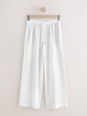 White Pull On Wide Leg Trousers With Linen - Image 5 of 7