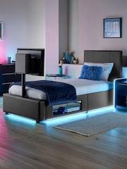 XR Living Grey Ava Faux Leather TV Bed with LED Lights - Image 1 of 6