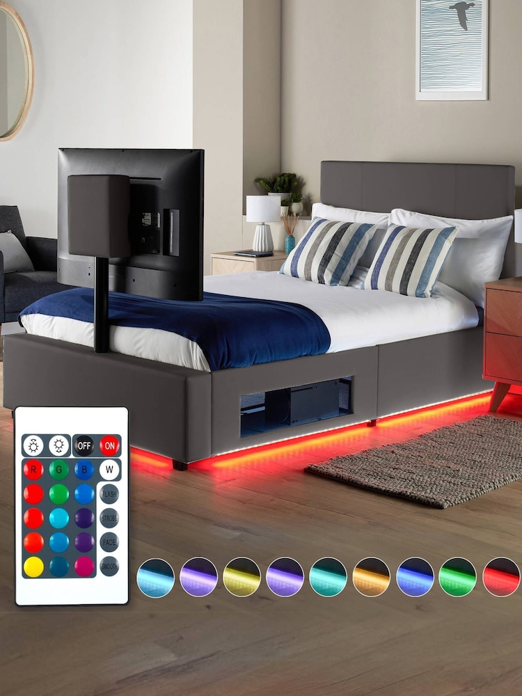 XR Living Grey Ava Faux Leather TV Bed with LED Lights - Image 6 of 6 XR Living Grey Ava Faux Leather TV Bed with LED Lights - Image 6 of 6