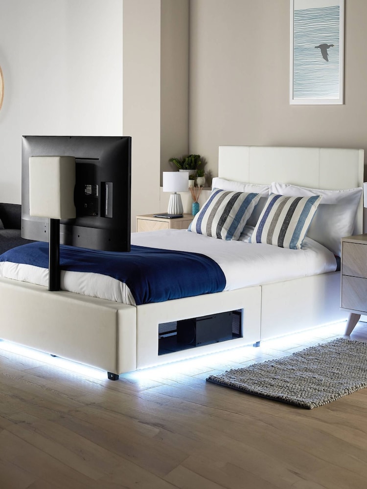 XR Living White Ava Faux Leather TV Bed with LED Lights - Image 1 of 6 XR Living White Ava Faux Leather TV Bed with LED Lights - Image 1 of 6