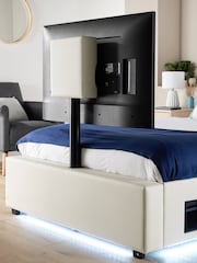 XR Living White Ava Faux Leather TV Bed with LED Lights - Image 2 of 6