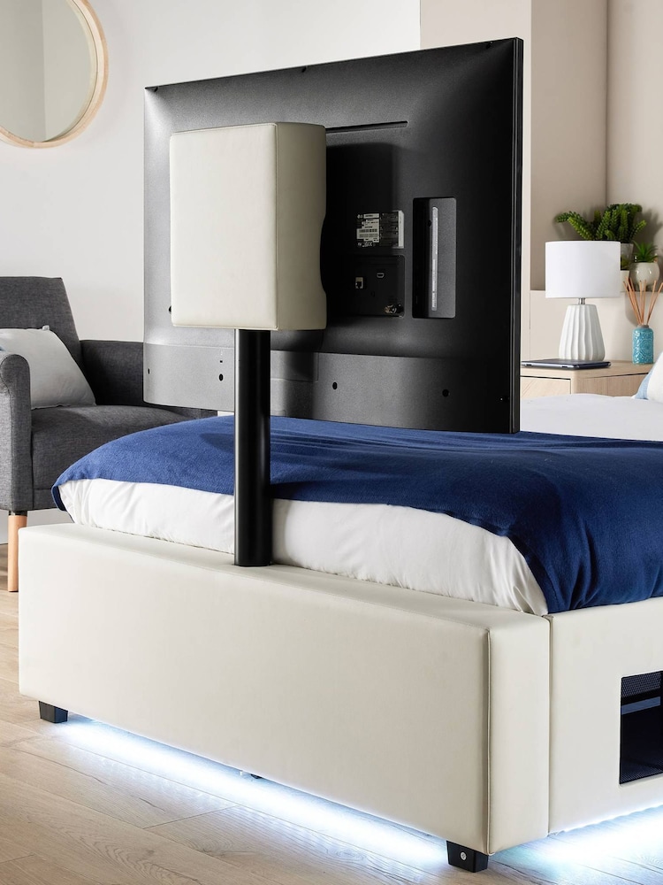 XR Living White Ava Faux Leather TV Bed with LED Lights - Image 2 of 6 XR Living White Ava Faux Leather TV Bed with LED Lights - Image 2 of 6