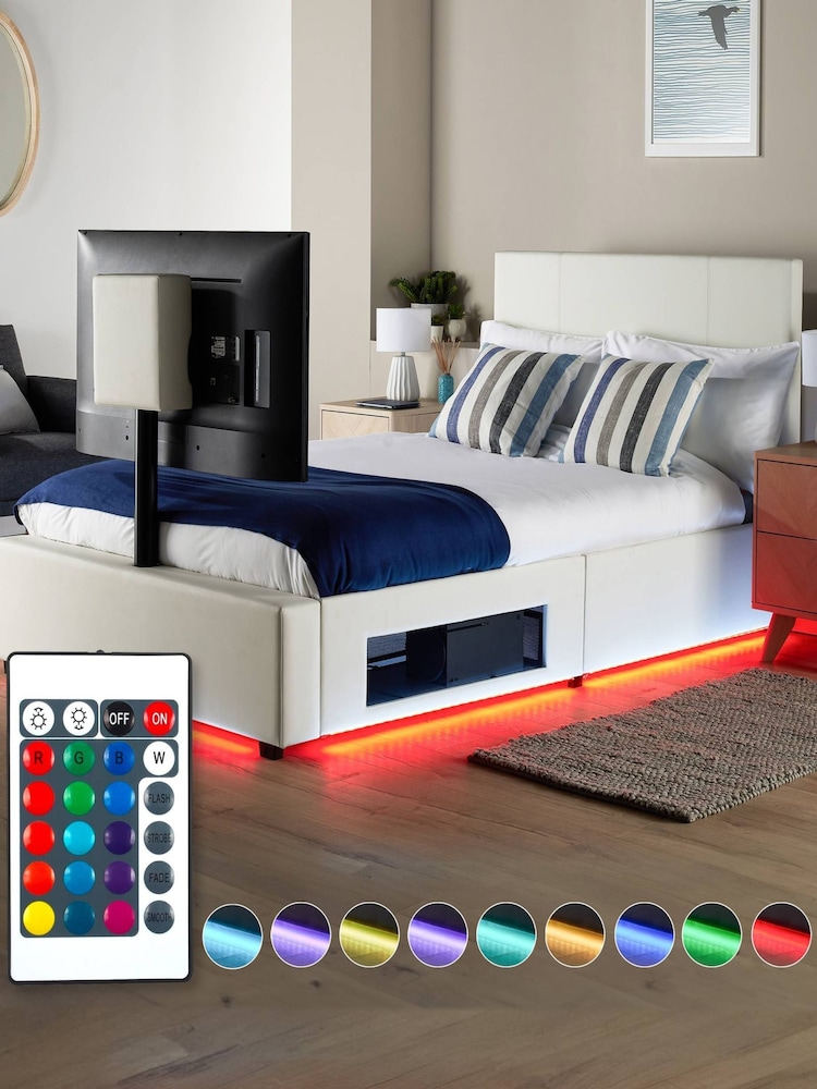 XR Living White Ava Faux Leather TV Bed with LED Lights - Image 6 of 6 XR Living White Ava Faux Leather TV Bed with LED Lights - Image 6 of 6