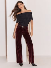 Lipsy Burgundy Red Wide Leg Flocked Jeans - Image 2 of 7