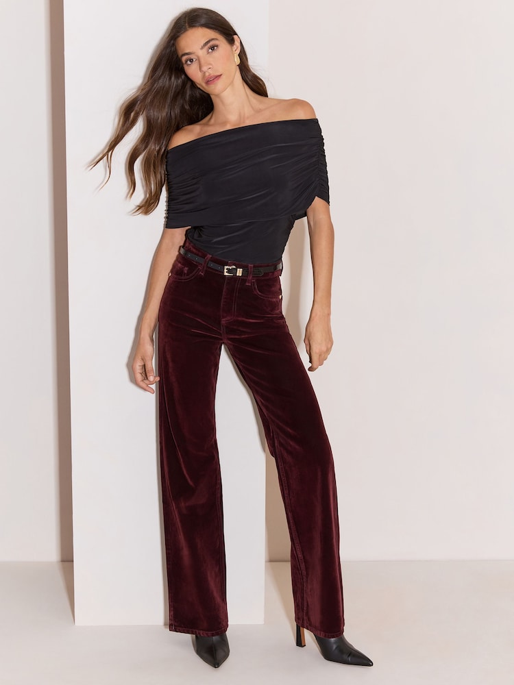 Lipsy Burgundy Red Wide Leg Flocked Jeans - Image 2 of 7
