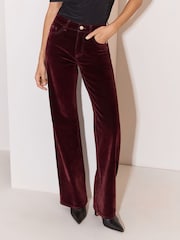 Lipsy Burgundy Red Wide Leg Flocked Jeans - Image 3 of 7