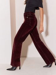 Lipsy Burgundy Red Wide Leg Flocked Jeans - Image 4 of 7