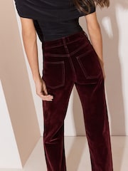 Lipsy Burgundy Red Wide Leg Flocked Jeans - Image 5 of 7
