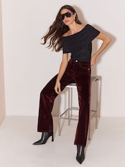 Lipsy Burgundy Red Wide Leg Flocked Jeans - Image 6 of 7