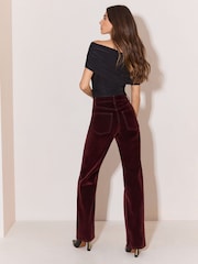 Lipsy Burgundy Red Wide Leg Flocked Jeans - Image 7 of 7