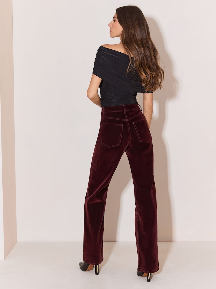 Lipsy Burgundy Red Wide Leg Flocked Jeans - Image 7 of 7