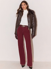 Lipsy Berry Red Adjustable Waist 90s Wide Leg Jeans - Image 1 of 5