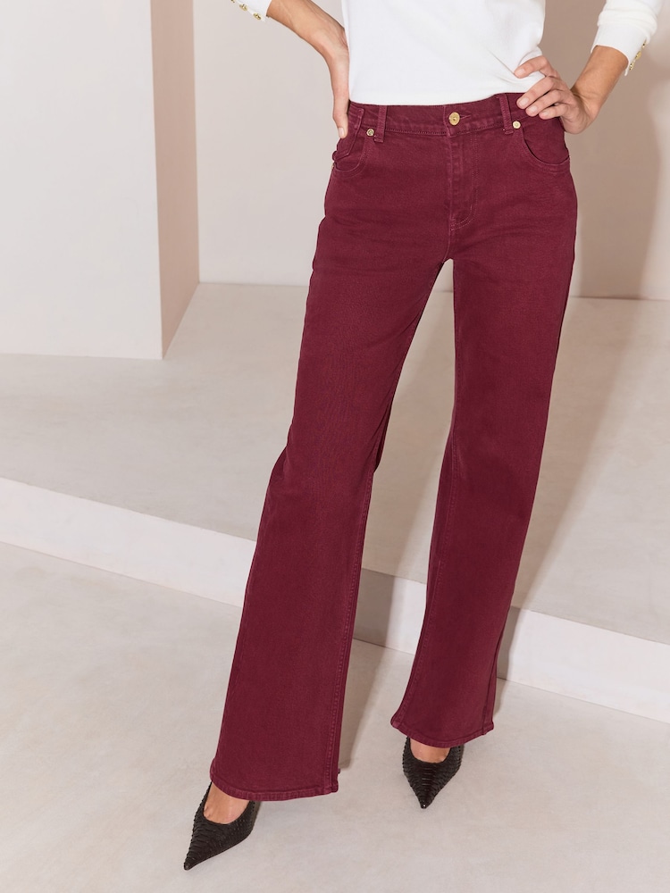 Lipsy Berry Red Adjustable Waist 90s Wide Leg Jeans - Image 2 of 5 Lipsy Berry Red Adjustable Waist 90s Wide Leg Jeans - Image 2 of 5