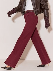 Lipsy Berry Red Adjustable Waist 90s Wide Leg Jeans - Image 4 of 5