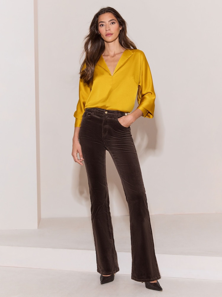 Lipsy Chocolate Brown High Waist Flare Jeans - Image 2 of 5