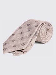 MOSS Cream Medallion Silk & Linen Tie - Image 1 of 2