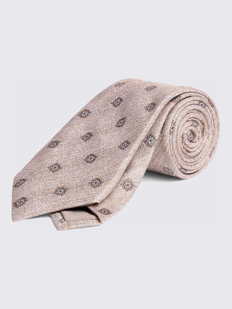 MOSS Cream Medallion Silk & Linen Tie - Image 1 of 2