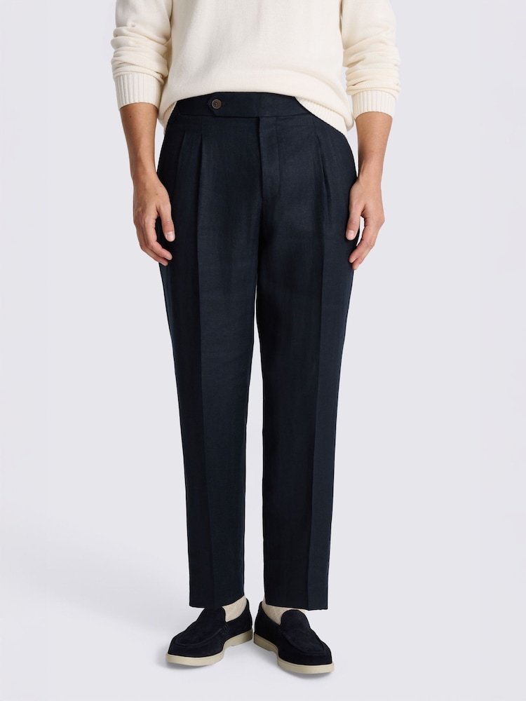MOSS Blue Linen Pleated Trousers - Image 1 of 4