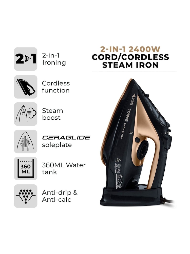 Tower Black Ceraglide Cord Cordless Iron - Image 2 of 3