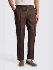 MOSS Brown Linen Pleated Trousers - Image 1 of 4