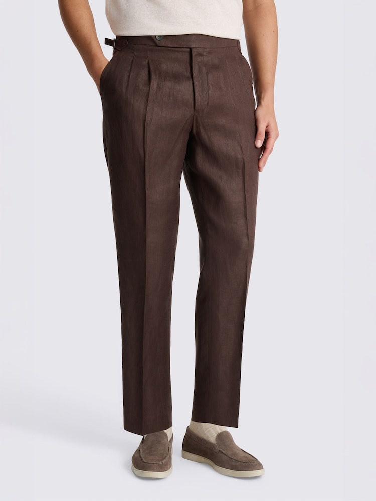 MOSS Brown Linen Pleated Trousers - Image 1 of 4