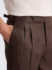 MOSS Brown Linen Pleated Trousers - Image 4 of 4