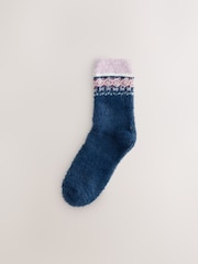 Navy Blue/Purple Fairisle - Super Furry Cosy Socks 2 Pack - Image 2 of 5