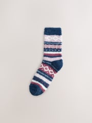 Navy Blue/Purple Fairisle - Super Furry Cosy Socks 2 Pack - Image 3 of 5