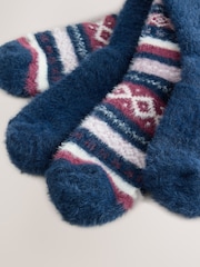 Navy Blue/Purple Fairisle - Super Furry Cosy Socks 2 Pack - Image 5 of 5