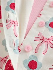 Ecru/Pink Bow And Heart Baby Long Sleeve Bodysuit And Woven Dungarees Set 2 Piece (0mths-2yrs) - Image 5 of 7