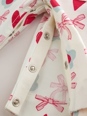 Ecru/Pink Bow And Heart Baby Long Sleeve Bodysuit And Woven Dungarees Set 2 Piece (0mths-2yrs) - Image 6 of 7