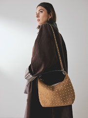 Hellbraun - Suedette Studded Hand Held Bag - Bild 2 von 9