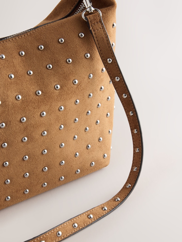 Hellbraun - Suedette Studded Hand Held Bag - Bild 9 von 9 Hellbraun - Suedette Studded Hand Held Bag - Bild 9 von 9