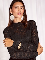 Lipsy Black Lace High Neck Top - Image 3 of 6