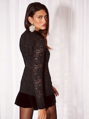 Lipsy Black Lace High Neck Top - Image 5 of 6