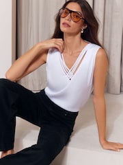 Lipsy White Satin Criss Cross Vest - Image 3 of 5