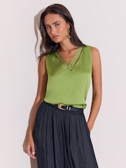 Lipsy Green Satin Criss Cross Vest - Image 1 of 5