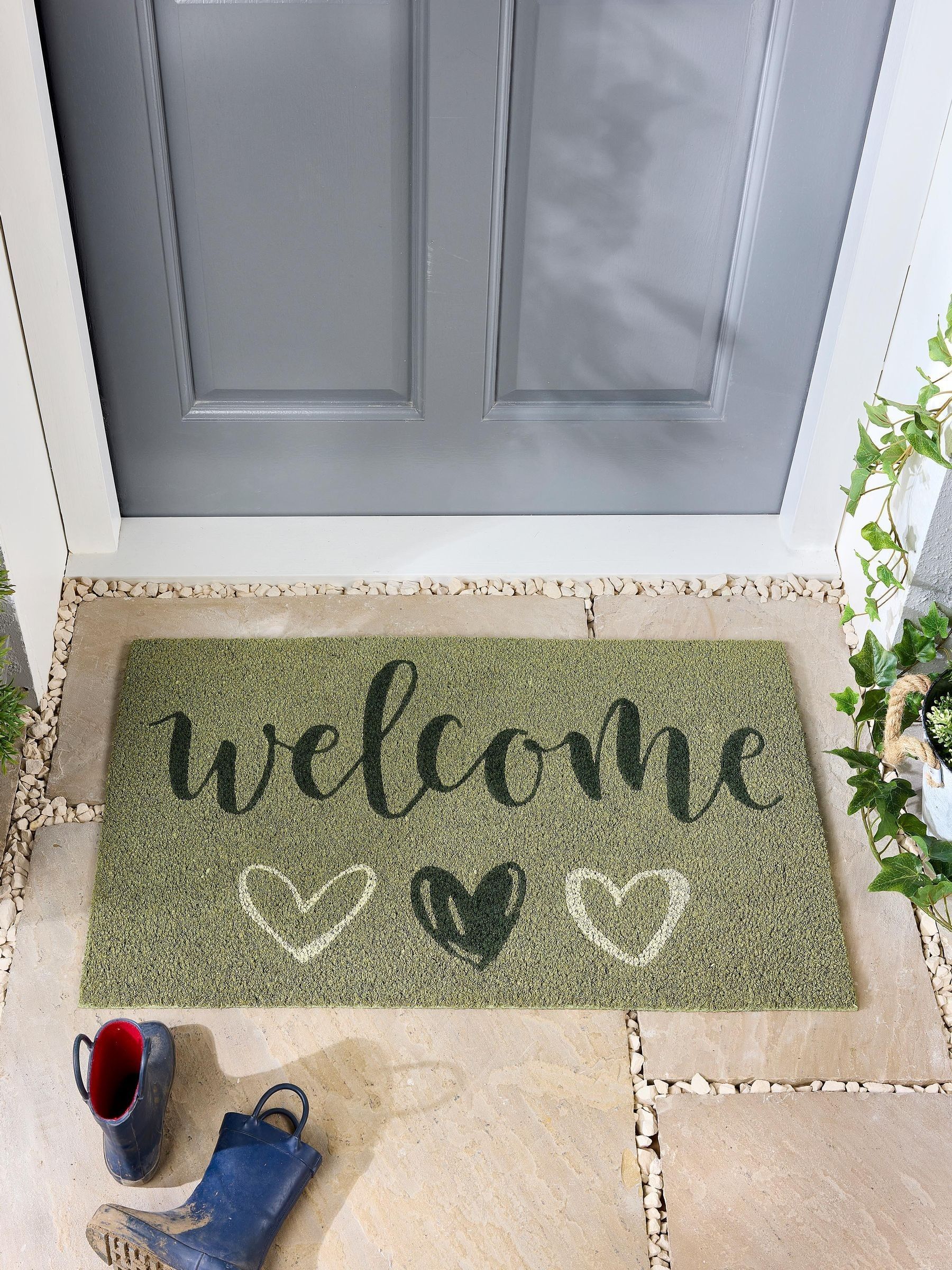 My Mat Green Welcome Coir Doormat