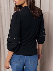 Lipsy Black Stud Detail Crinkle Jersey Top - Image 5 of 5