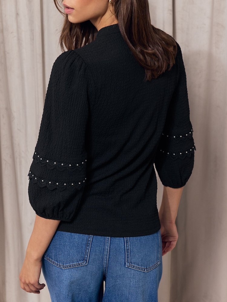 Lipsy Black Stud Detail Crinkle Jersey Top - Image 5 of 5