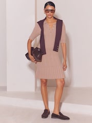 Lipsy Camel Knitted Polo Collar Mini Dress - Image 2 of 5
