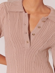 Lipsy Camel Knitted Polo Collar Mini Dress - Image 3 of 5