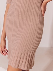 Lipsy Camel Knitted Polo Collar Mini Dress - Image 4 of 5