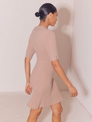 Lipsy Camel Knitted Polo Collar Mini Dress - Image 5 of 5