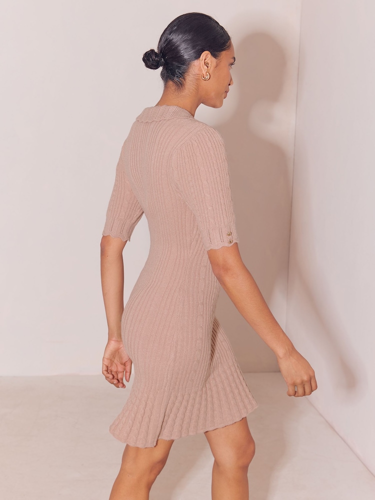 Lipsy Camel Knitted Polo Collar Mini Dress - Image 5 of 5