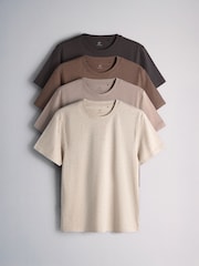 The Set 4 Pack Lightweight Short Sleeve T-Shirts Brown/Cream - Image 1 of 7